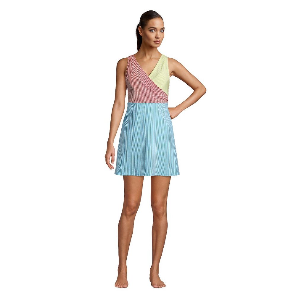 NWT Lands End Womens TummyControl Surplice Wrap Swim Dress SIZE 6